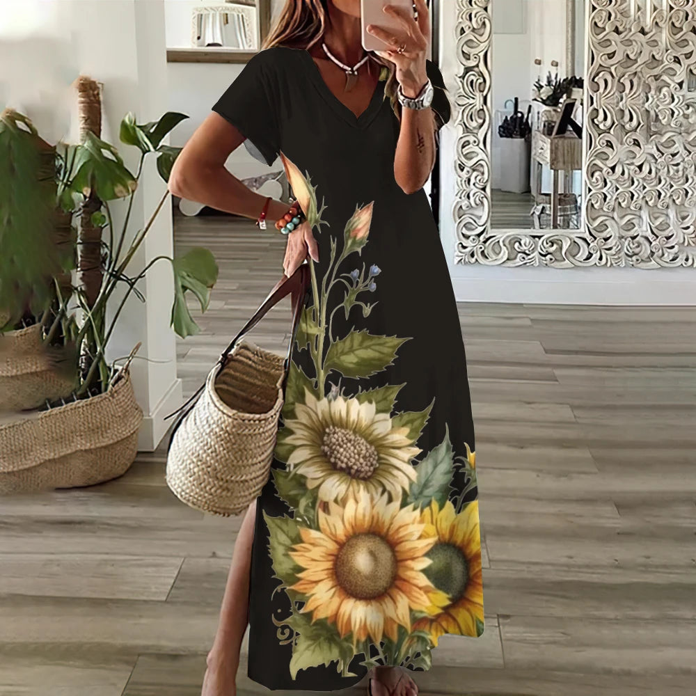 Sunflower Print Floral Graphic Dress