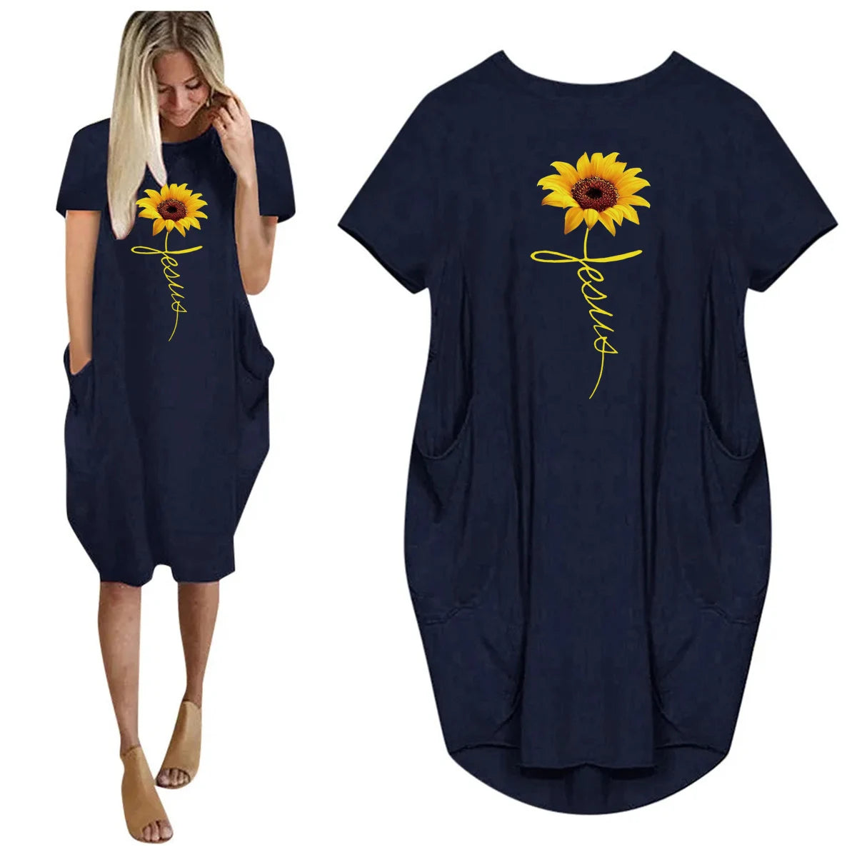 Women's Faith Sunflower Print Loose Size Dress