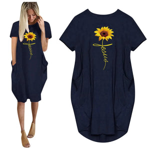 Women's Faith Sunflower Print Loose Size Dress