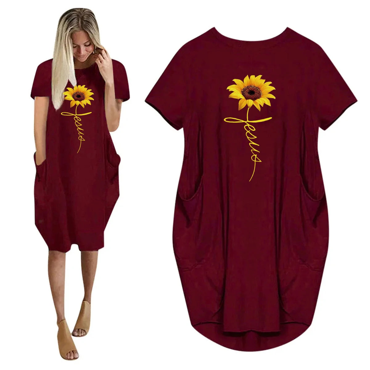 Women's Faith Sunflower Print Loose Size Dress