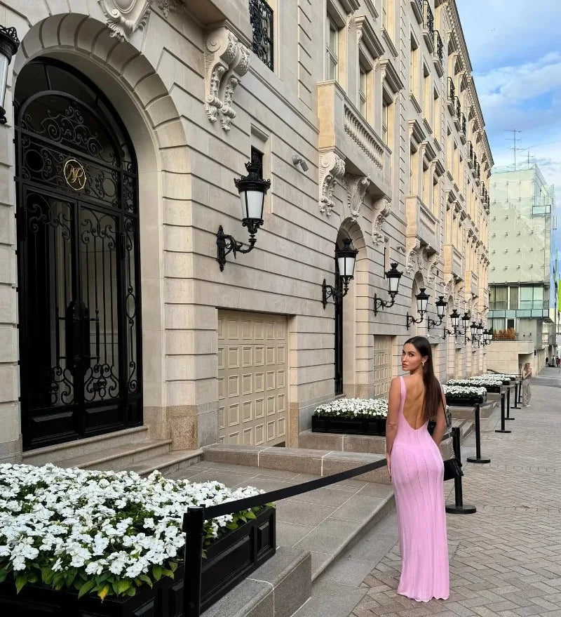 Trendix Knitted Elegant Long Backless Dress