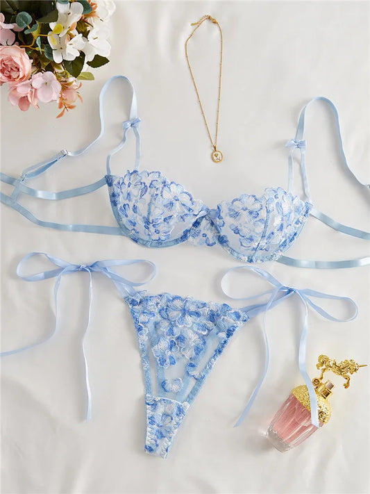 Embroidery Bra Brief Sets