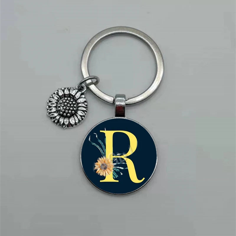 A-Z Sunflower Dome Glass Alphabet Pendant