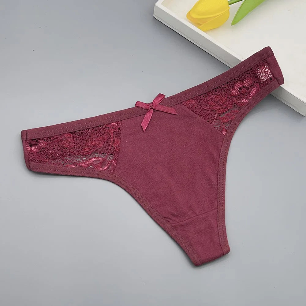 5 Pack of Women's Cotton Lace Thongs.