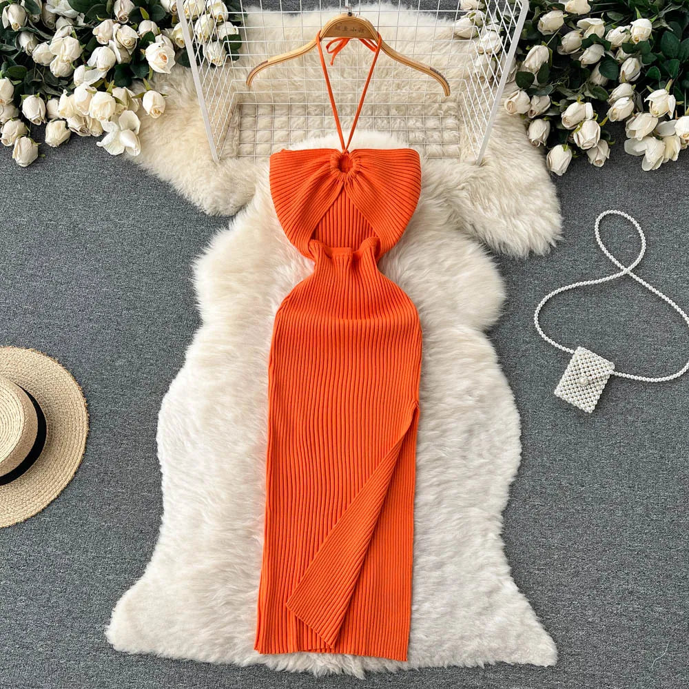 Women Slim Elastic Hips Split Dress