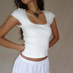Load image into Gallery viewer, Women&#39;s Vintage Lace Trim Crop Top
