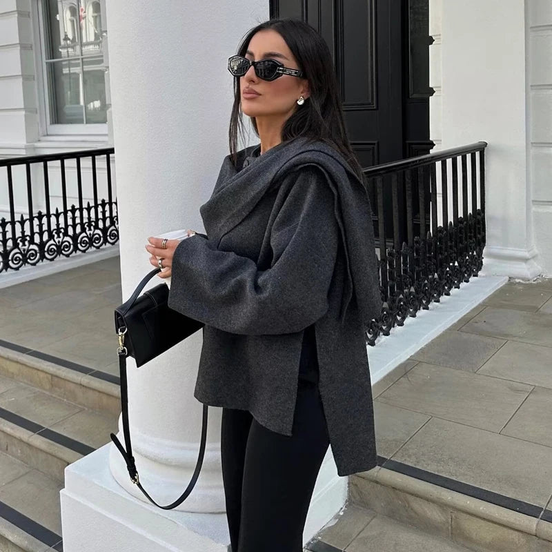 Ladies Elegant Split Chic Scarf Jacket