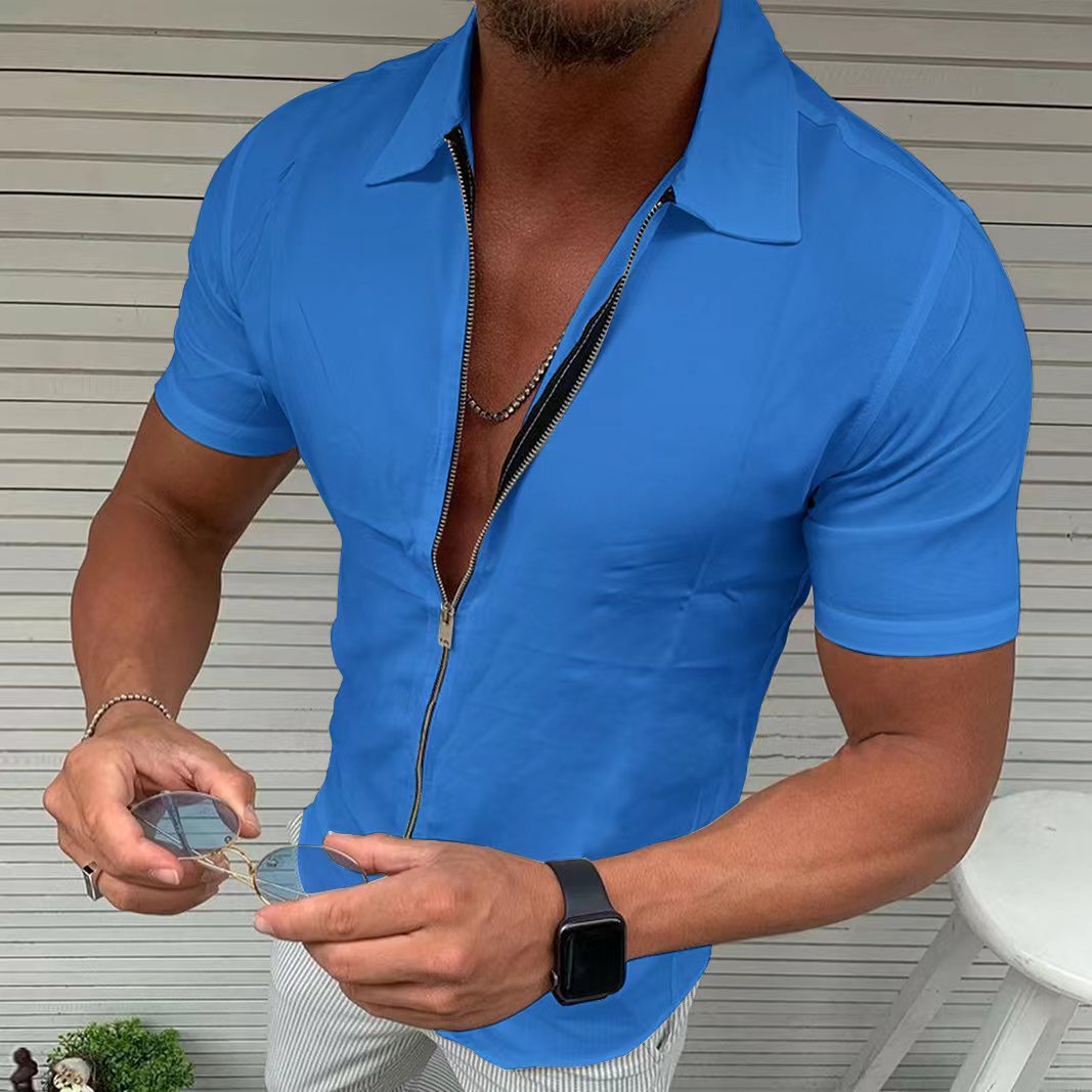 Men's Short Sleeve Zipper Shirt