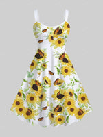 Load image into Gallery viewer, Sunflower Leaf Butterfly Print Flare Tank Dress
