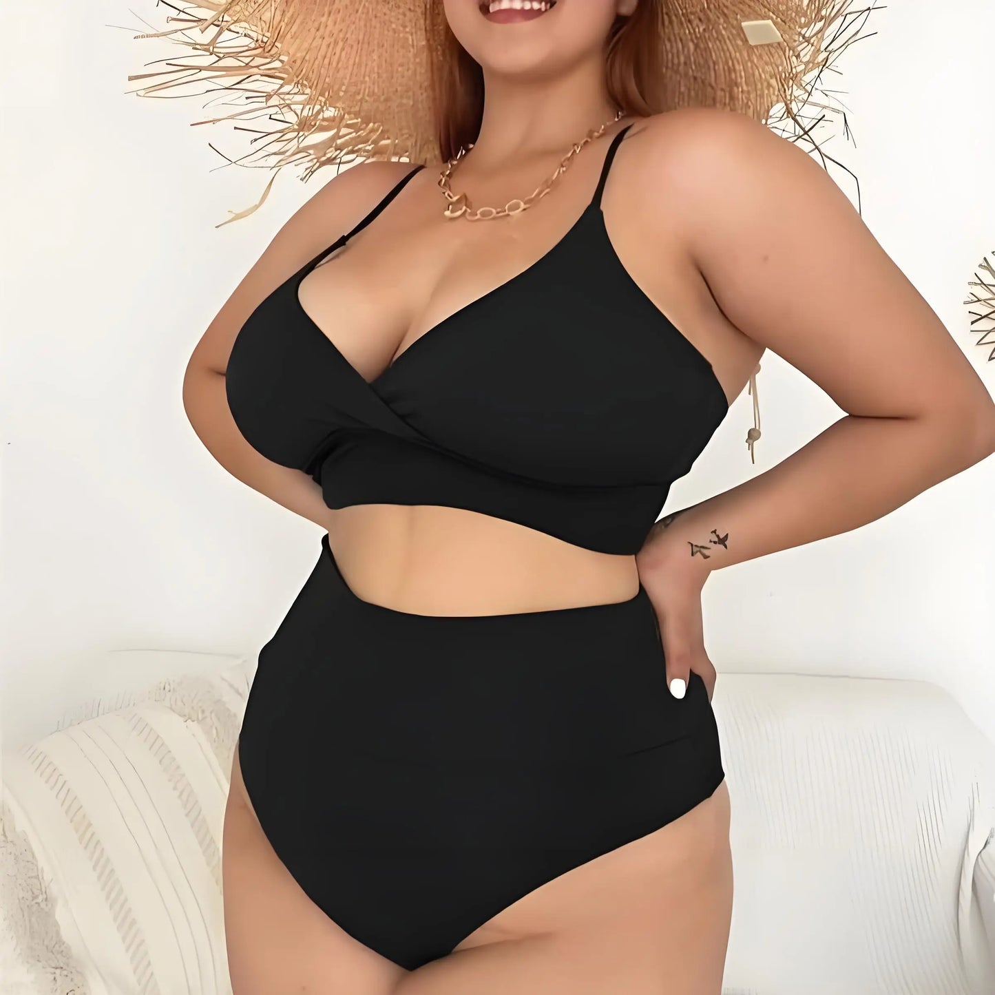 Plus Size Women's High Waist Bikini Swimwear Set Tummy Control