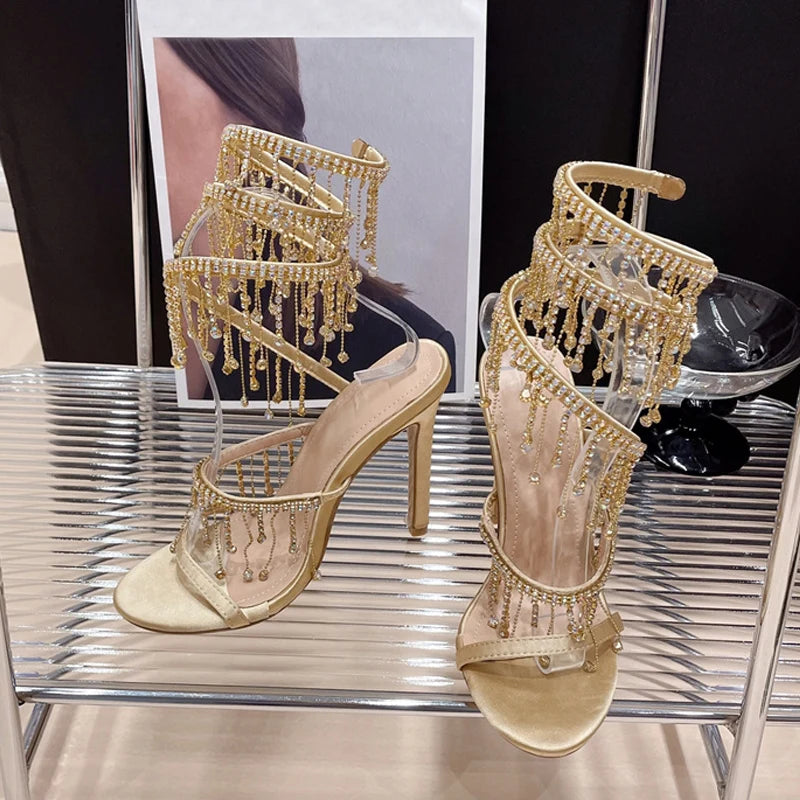 Women's Crystal Tassel Twining Stilettos