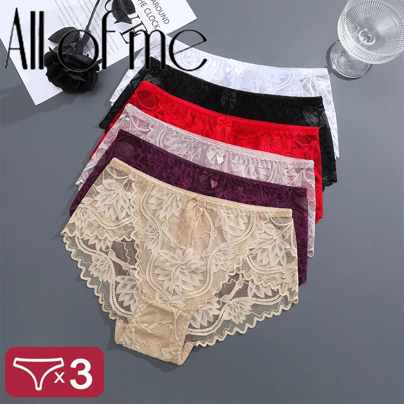 Women's Lace Plus Size 3Pcs Underwear Set.