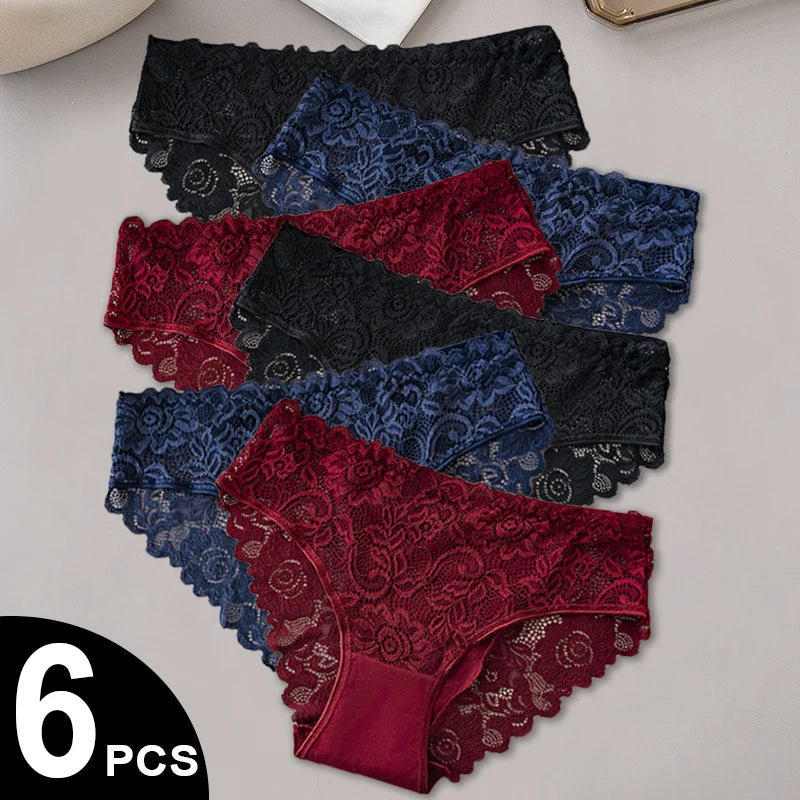 Women's 6-PCS Cotton Lace Panties Set.
