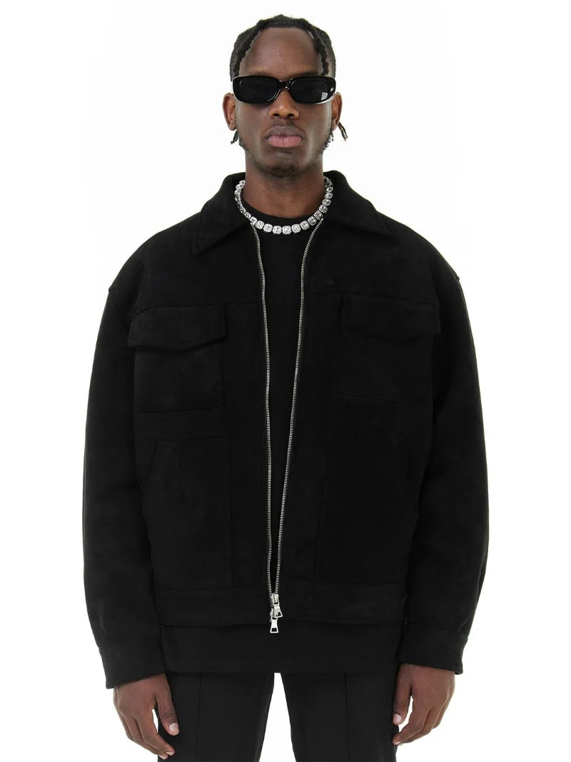 Men's Oversize Casual Suede Windbreaker Thick Coat.