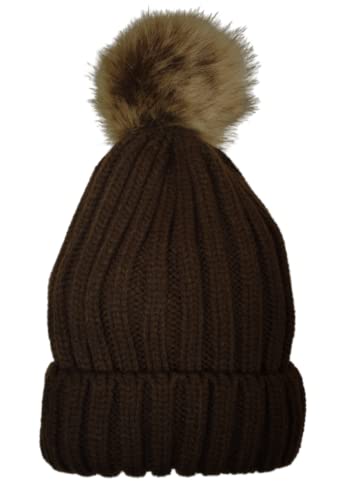 Ladies Knitted Detachable Bobble Pom Pom Ski Hat