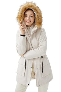 Women's Down Hooded Winter Coat with Removable Fur Collar for Rainy Day XS