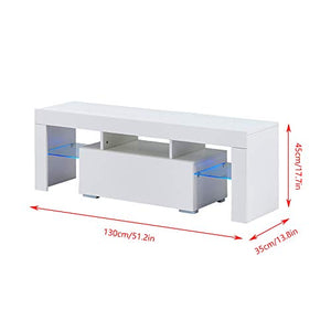 MeJa TV Stand Unit with LED Lights, High Gloss White TV Unit,