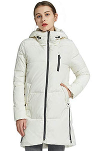Women Winter Stylish Down Coat with Hood White L