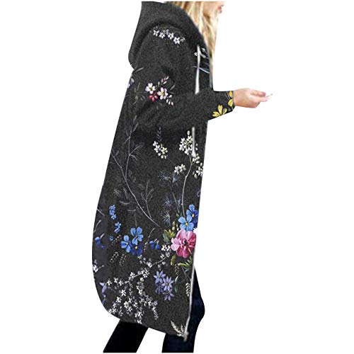 Women Warm Hoodie Floral Spring Coat (Gray-XXL)