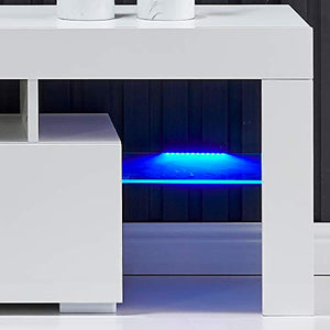 MeJa TV Stand Unit with LED Lights, High Gloss White TV Unit,