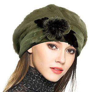 Women Wool Beret Angola Knit Hat (Green)