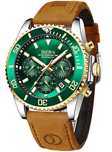 Men's Stainless Steel Chronograph Watch, Waterproof Designer Wristwatch, Luminous Analogue Business Watch With Date, brown