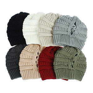 Criss Cross Knitted Ponytail Hat for Women