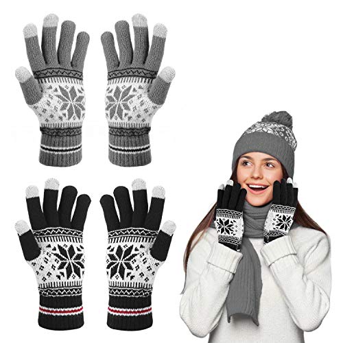 Women Gloves Touchscreen,Snow Flower Printing