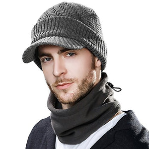 Wool Knit Visor Hat with Peak for Men
