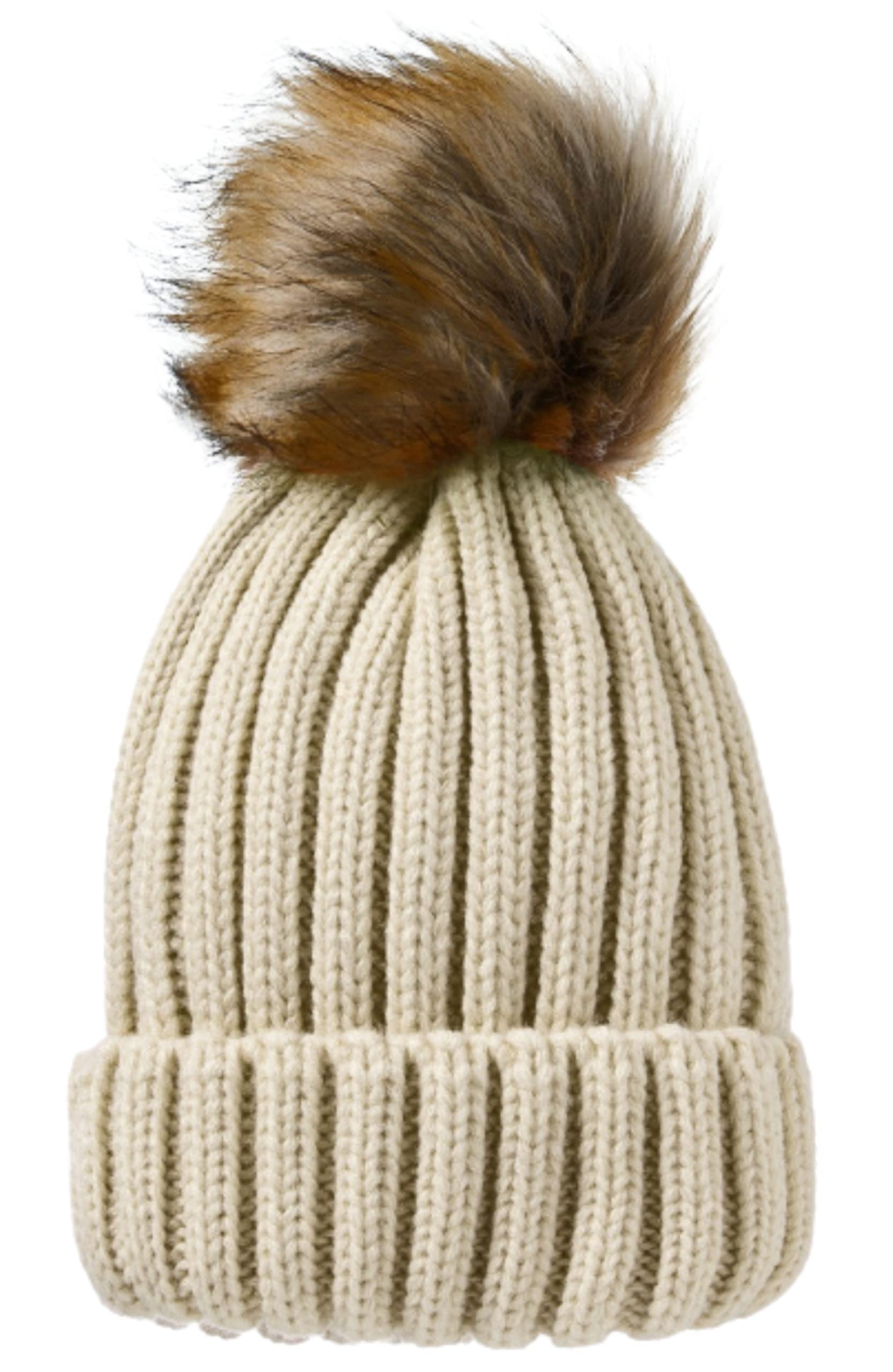 Ladies Knitted Detachable Bobble Pom Pom Ski Hat