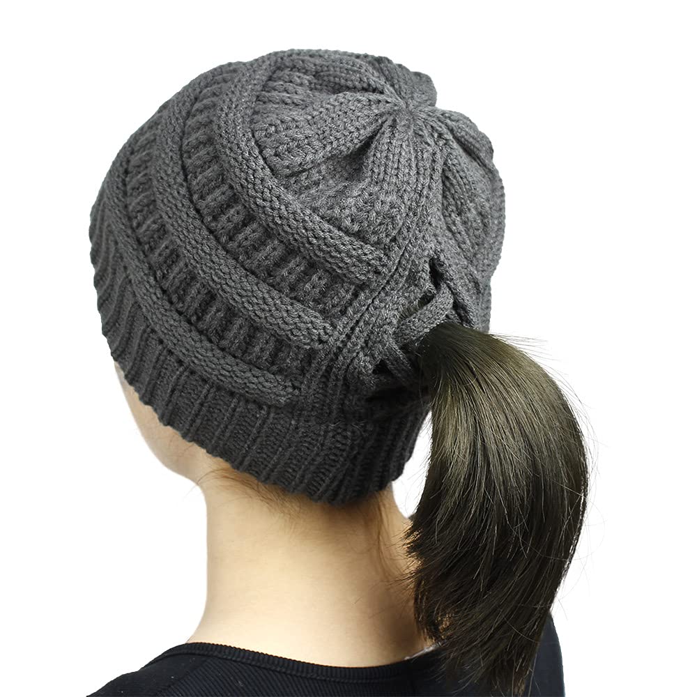 Criss Cross Knitted Ponytail Hat for Women