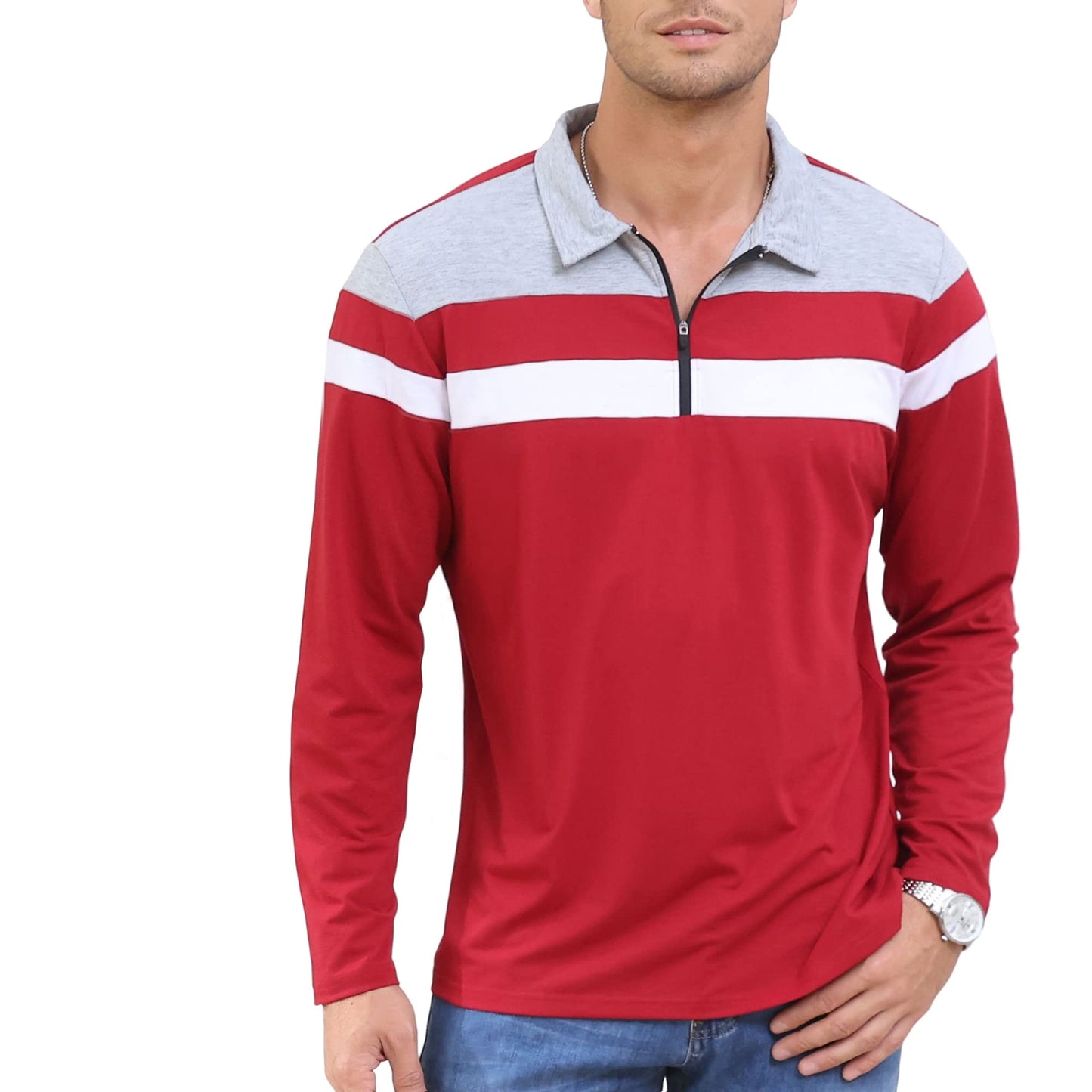 Mens Polo Casual Long Sleeve T-Shirt