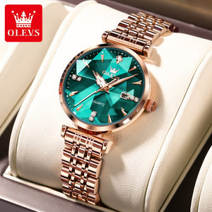 OLEVS Women Luxury Jewelry Quartz Watch Waterproof Stainless steel Strap Rose Gold Watch for Women Fashion Watch Bracelet Set