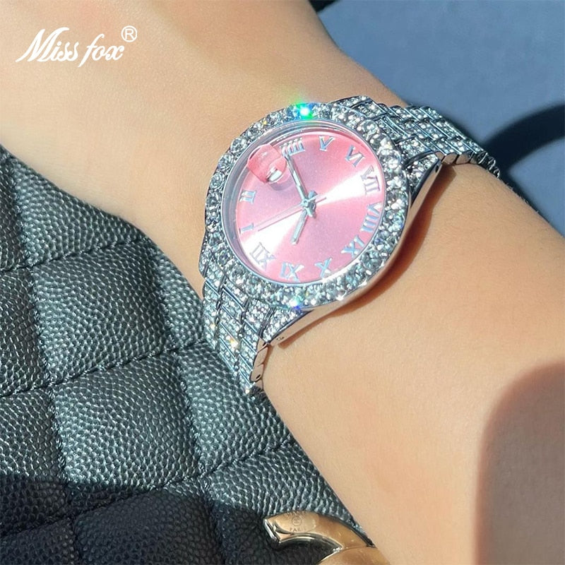 MISSFOX Pink Women Watch Luxury Small Face Elegant Quartz Watches For Ladies Icy Look Party Jewelry Mini Babe So Cute Arm Clock