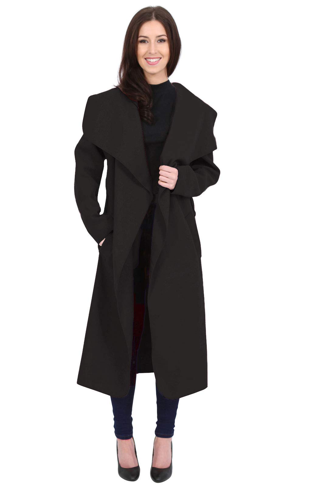 Ladies Italian Trench Long Coat Plus Size UK (Navy, XL)